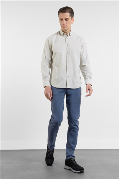 Yeşil Oxford Düğmeli Yaka Uzun Kol Cepsiz Slim Fit Pamuklu Gömlek 1004260182