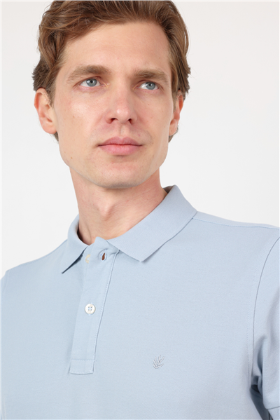 Su Yeşili Polo Yaka Kısa Kol Cepsiz Slim Fit Pamuklu Tişört 1011260154