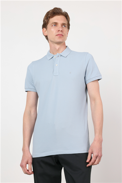 Su Yeşili Polo Yaka Kısa Kol Cepsiz Slim Fit Pamuklu Tişört 1011260154