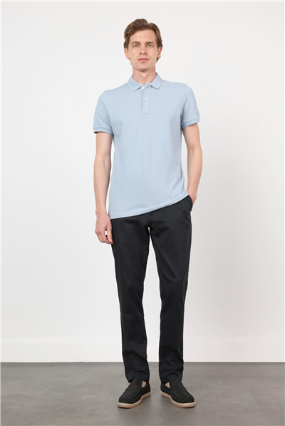 Su Yeşili Polo Yaka Kısa Kol Cepsiz Slim Fit Pamuklu Tişört 1011260154