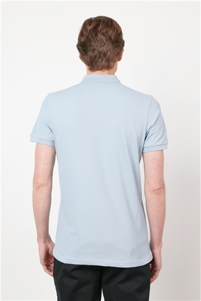 Su Yeşili Polo Yaka Kısa Kol Cepsiz Slim Fit Pamuklu Tişört 1011260154