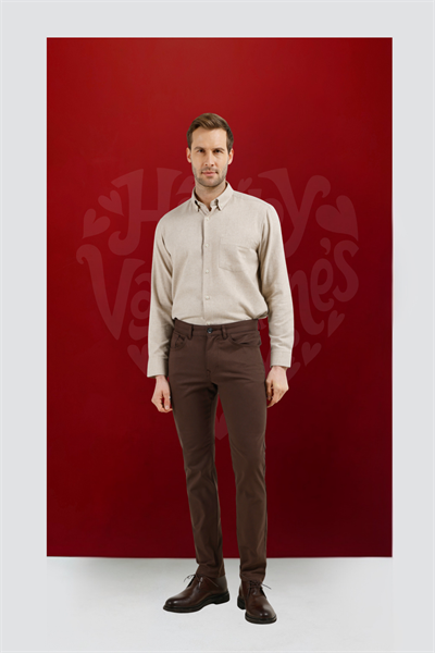 Sütlü Kahverengi 5 Cep  Düz Paça Pamuklu Slim Fit 5 Cep Casual Pantolon 1003255154