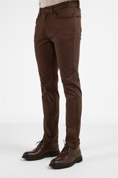 Sütlü Kahverengi 5 Cep  Düz Paça Pamuklu Slim Fit 5 Cep Casual Pantolon 1003255154