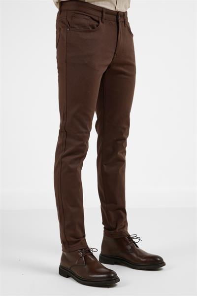 Sütlü Kahverengi 5 Cep  Düz Paça Pamuklu Slim Fit 5 Cep Casual Pantolon 1003255154