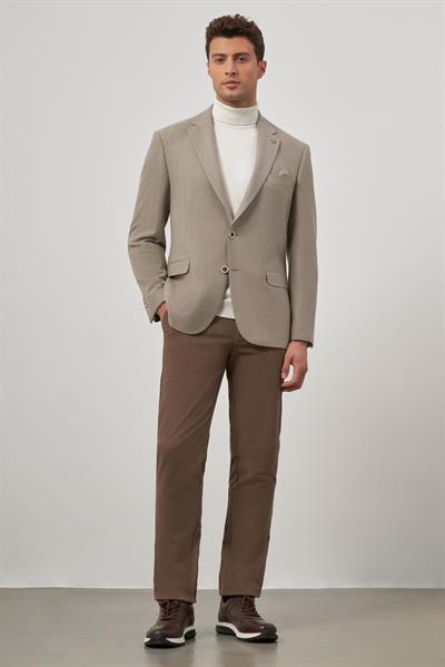 Sütlü Kahverengi Baskılı Mono Yaka 4 Drop Comfort Fit Classic Ceket 1002245157