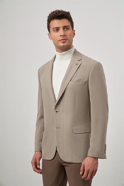 Sütlü Kahverengi Baskılı Mono Yaka 4 Drop Comfort Fit Classic Ceket 1002245157