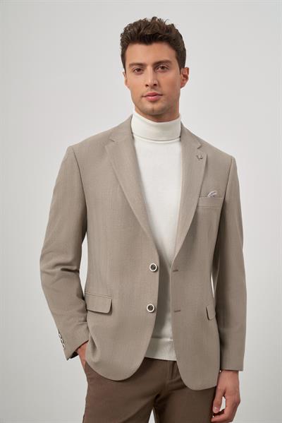 Sütlü Kahverengi Baskılı Mono Yaka 4 Drop Comfort Fit Classic Ceket 1002245157