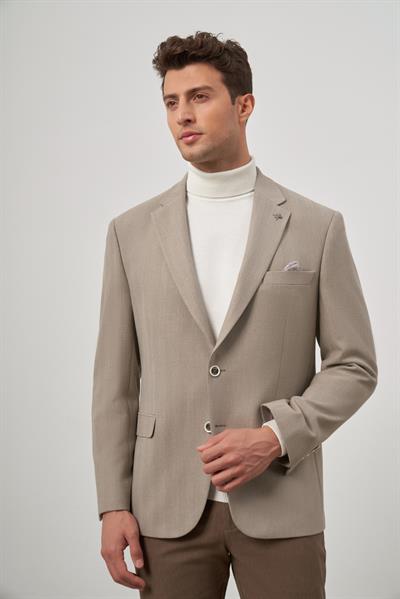 Sütlü Kahverengi Baskılı Mono Yaka 4 Drop Comfort Fit Classic Ceket 1002245157