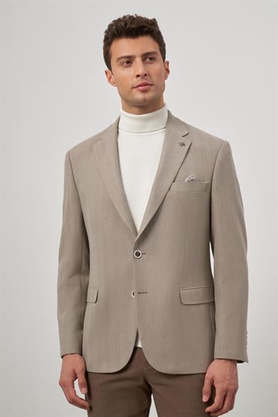 Sütlü Kahverengi Baskılı Mono Yaka 4 Drop Comfort Fit Classic Ceket 1002245157