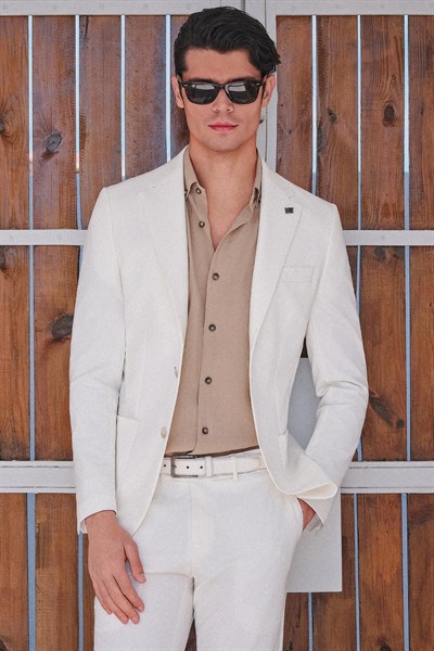 Kahverengi Biritli Yaka Uzun Kol Cepsiz Slim Fit Pamuklu Gömlek 1004260207