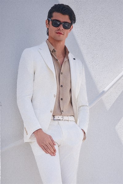 Kahverengi Biritli Yaka Uzun Kol Cepsiz Slim Fit Pamuklu Gömlek 1004260207