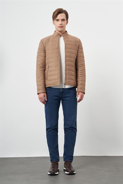 Sütlü Kahverengi Suni Deri Hakim Yaka Düz Yırtmaçsız Tam Astar Slim Fit Casual Deri Mont 1038245150