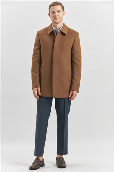 Taba Kaşe Bebe Yaka Kapitoneli Astar Comfort Fit Rahat Kesim Klasik Kaban 1008245161