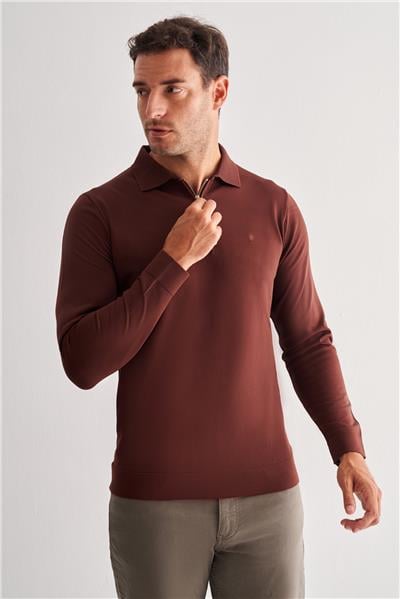Camel Uzun Kol Fermuarlı Yaka Cepsiz  Slim Fit  Triko 1012255150