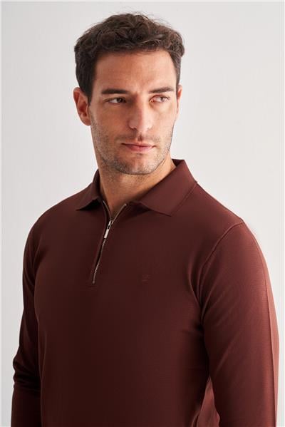 Camel Uzun Kol Fermuarlı Yaka Cepsiz  Slim Fit  Triko 1012255150