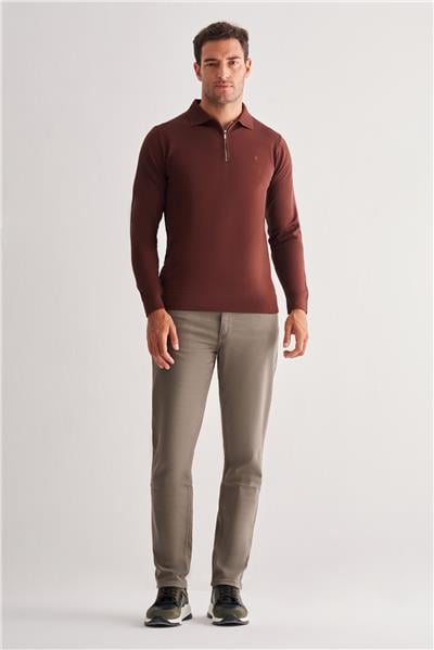 Camel Uzun Kol Fermuarlı Yaka Cepsiz  Slim Fit  Triko 1012255150