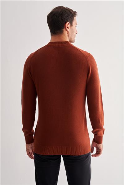 Taba Yarım Balıkçı Yaka Uzun Kol Cepsiz Comfort Fit Casual Pamuklu Triko Kazak 1012255203