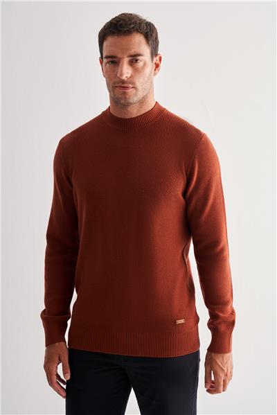 Taba Yarım Balıkçı Yaka Uzun Kol Cepsiz Comfort Fit Casual Pamuklu Triko Kazak 1012255203