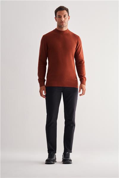 Taba Yarım Balıkçı Yaka Uzun Kol Cepsiz Comfort Fit Casual Pamuklu Triko Kazak 1012255203