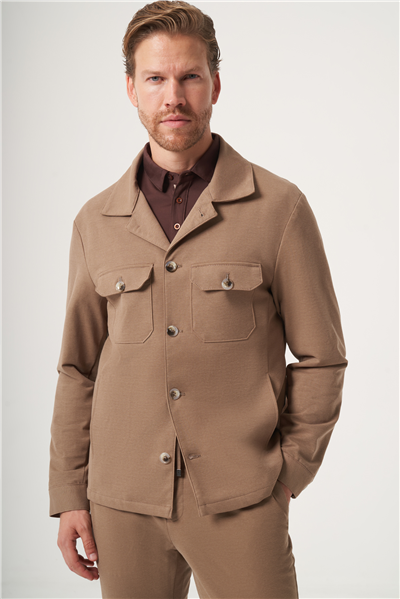 Tarçın Berberi Yaka Örme Beli Lastikli 6 Drop Slim Fit Astarsız Esnek Takım Elbise 1001260177