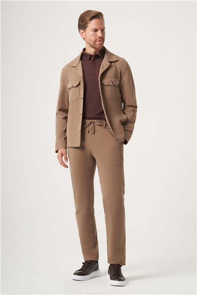 Tarçın Berberi Yaka Örme Beli Lastikli 6 Drop Slim Fit Astarsız Esnek Takım Elbise 1001260177