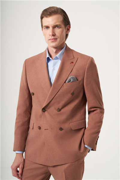Tarçın Kırlangıç Yaka Kruvaze 6 Drop Slim Fit Tam Astar Esnek Takım Elbise 1001260902