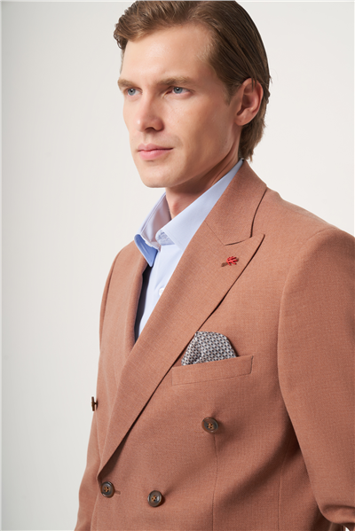 Tarçın Kırlangıç Yaka Kruvaze 6 Drop Slim Fit Tam Astar Esnek Takım Elbise 1001260902