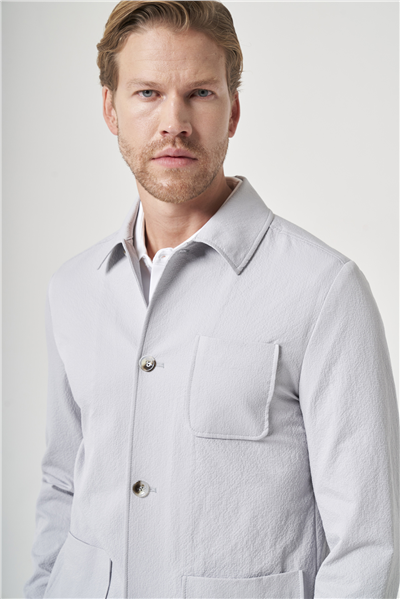 Taş Berberi Yaka Çizgili Desen Gofreli Slim Fit Casual Mont 1007260153