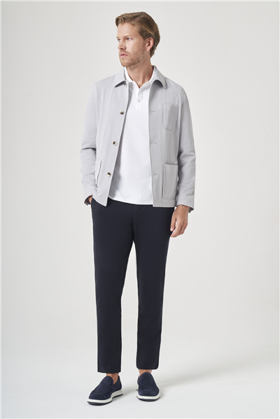 Taş Berberi Yaka Çizgili Desen Gofreli Slim Fit Casual Mont 1007260153