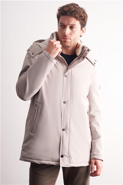 Taş Rengi Çıkma Kapşonlu Dik Yaka Yırtmaçsız Esnek Classic Kaban 1008255165