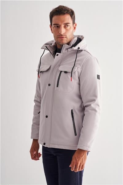 Taş Rengi Dik Yaka Çıkma Kapşonlu Slim Fit Casual Mont 1007255131