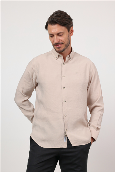 Taş Düğmeli Yaka Uzun Kol Cepsiz Slim Fit Modal Gömlek 1004260162
