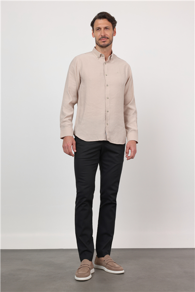 Taş Düğmeli Yaka Uzun Kol Cepsiz Slim Fit Modal Gömlek 1004260162