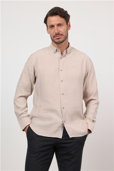 Taş Düğmeli Yaka Uzun Kol Cepsiz Slim Fit Modal Gömlek 1004260162