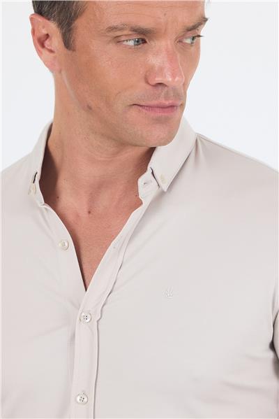 Taş italyan Düğmeli Yaka Kısa Kol Cepsiz Slim Fit Gömlek 1004250255