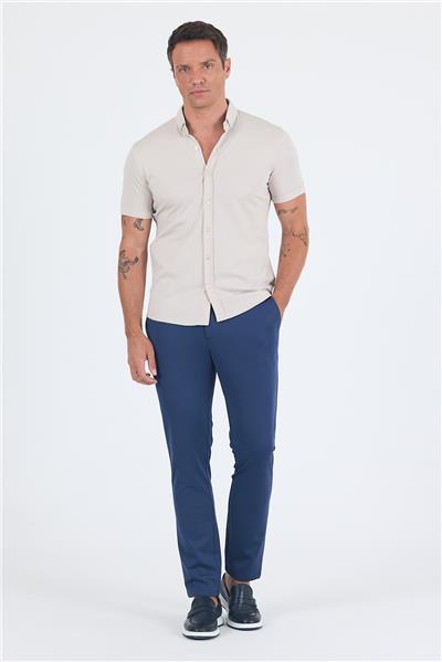 Taş italyan Düğmeli Yaka Kısa Kol Cepsiz Slim Fit Gömlek 1004250255