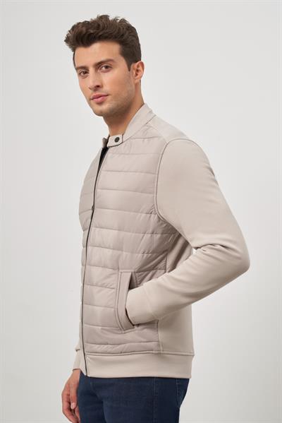 Taş Rengi Kapitone Dik Yaka Astarlı Slim Fit Dar Kesim Klasik Mont 1007245154