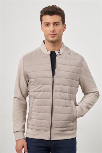 Taş Rengi Kapitone Dik Yaka Astarlı Slim Fit Dar Kesim Klasik Mont 1007245154