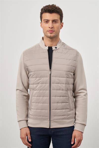 Taş Rengi Kapitone Dik Yaka Astarlı Slim Fit Dar Kesim Klasik Mont 1007245154