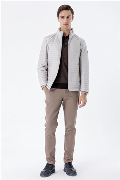 Taş Rengi Kapitone Dolumlu Dik Yaka Astarlı Slim Fit Dar Kesim Casual Mont 1007235264