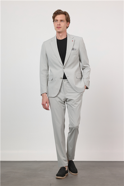 Taş Rengi Kendinden Desenli Mono Yaka 6 Drop Slim Fit Takım Elbise 1001260162