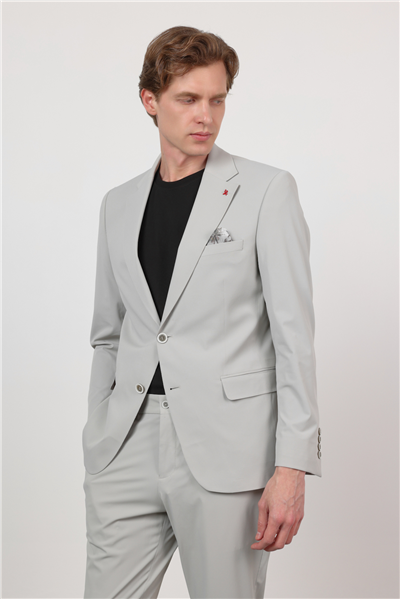 Taş Rengi Kendinden Desenli Mono Yaka 6 Drop Slim Fit Takım Elbise 1001260162