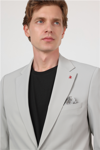 Taş Rengi Kendinden Desenli Mono Yaka 6 Drop Slim Fit Takım Elbise 1001260162