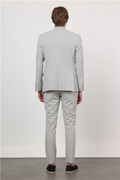 Taş Rengi Kendinden Desenli Mono Yaka 6 Drop Slim Fit Takım Elbise 1001260162