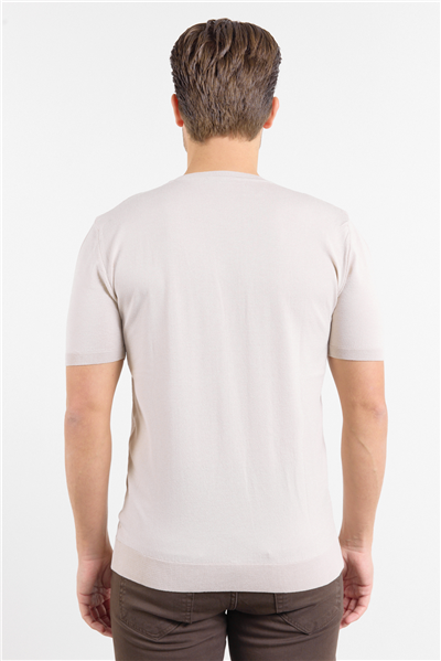 Taş Rengi Kısa Kol Bisiklet Yaka Cepsiz  Slim Fit  Tişört 1011250179