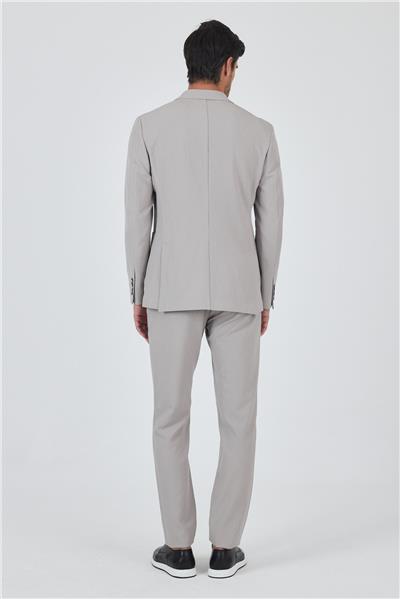 Taş Rengi Mono Yaka Kendinden Desenli 2 Düğme Casual Esnek Slim Fit Takım Elbise 1001250174