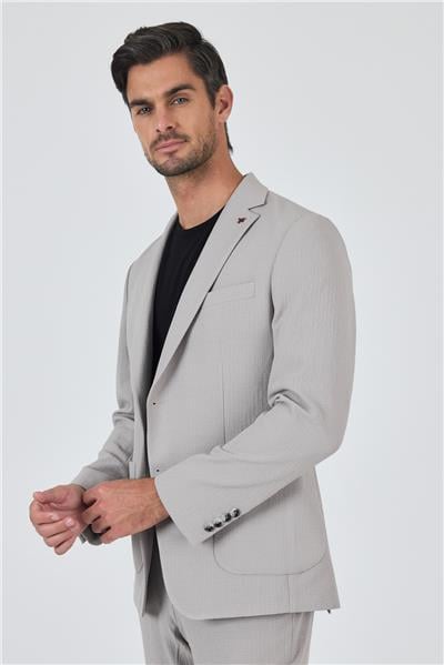 Taş Rengi Mono Yaka Kendinden Desenli 2 Düğme Casual Esnek Slim Fit Takım Elbise 1001250174