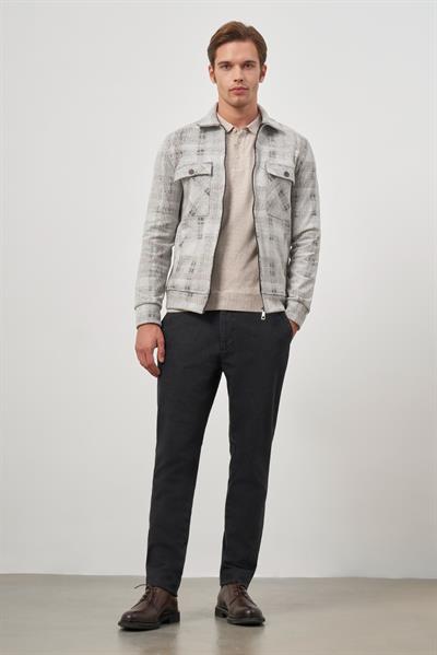 Taş Rengi Örme Bebe Yaka Kendinden Desenli Yırtmaçsız Astarsız Slim Fit Classic Mont 1007245157