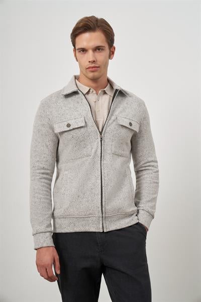 Taş Rengi Örme Bebe Yaka Kendinden Desenli Yırtmaçsız Astarsız Slim Fit Classic Mont 1007245156