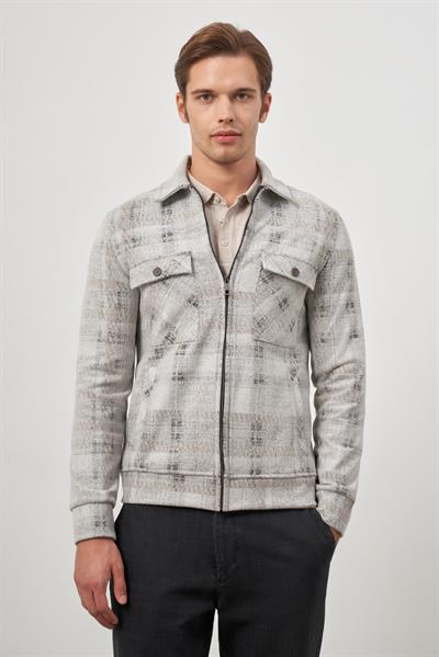 Taş Rengi Örme Bebe Yaka Kendinden Desenli Yırtmaçsız Astarsız Slim Fit Classic Mont 1007245157